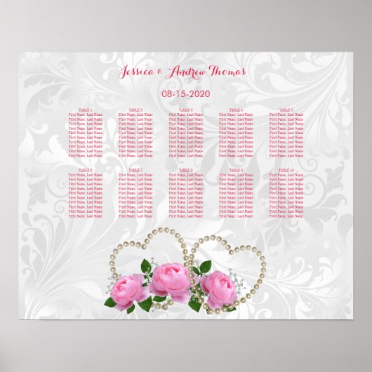 Parels Harten & Rozen Damast Bruiloft Poster (Voorkant)