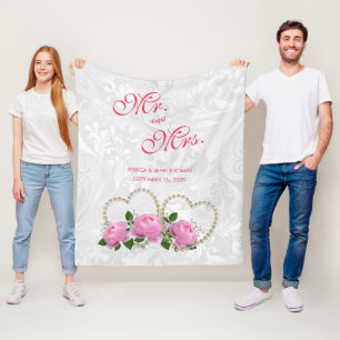 Parels Harten & Rozen Damast Trouwdag Herinnering Fleece Deken
