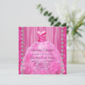 Parels hete roze Quinceanera uitnodiging (Staand voorkant)