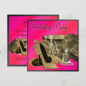 Parels High Heel Schoenen Hot Pink Vrouwen Verjaar Kaart (Voorkant / Achterkant)