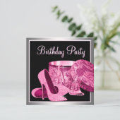 Parels High Heel Schoenen Vrouwen Hot Pink Verjaar Kaart (Staand voorkant)