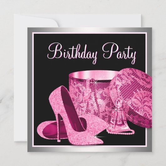 Parels High Heel Schoenen Vrouwen Hot Pink Verjaar Kaart (Voorkant)