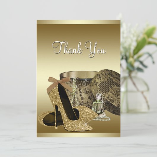 Parels Hoge Hak Schoenen Zwart Goud Bedankt Card (Staand voorkant)