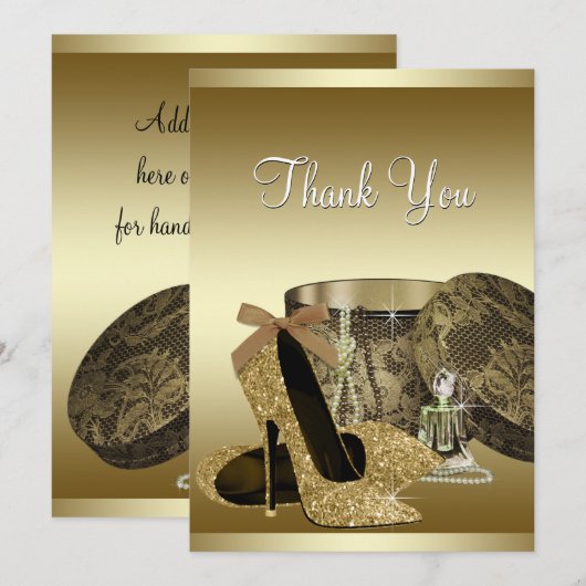 Parels Hoge Hak Schoenen Zwart Goud Bedankt Card (Voorkant / Achterkant)