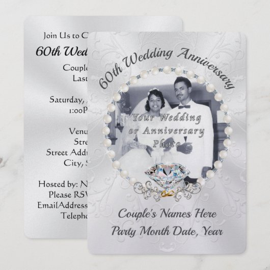 Parels Hulp bij 60ste Trouwdag Uitnodigingen (Voorkant / Achterkant)