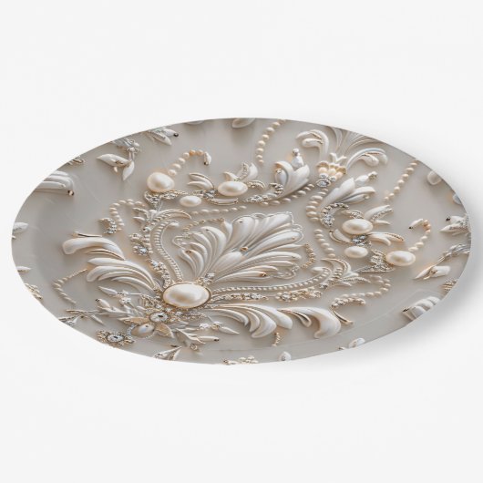 Parels Kristallen Franse Damask Borduurwerk Decoup Papieren Bordje (Gekanteld)