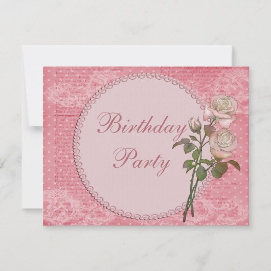 Parels & Lace Shabby Chic Rozen Birthday Kaart (Voorkant)