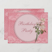 Parels & Lace Shabby Chic Rozen Birthday Kaart (Voorkant / Achterkant)