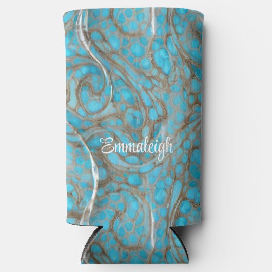 Parels Marmer Steen Monogram Seltzer Blikjeskoeler (Voorkant)