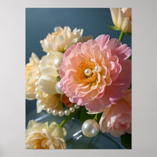 Parels met roze bloemen poster (Voorkant)