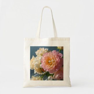 Parels met roze bloemen tote bag