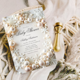 Parels met sneeuwvlokken Neutraal Baby shower Kaart