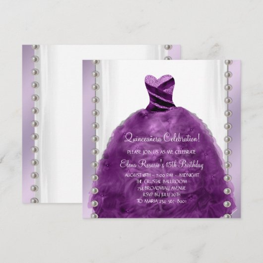 Parels Parels Plum Paarse Quinceanera Kaart (Voorkant / Achterkant)