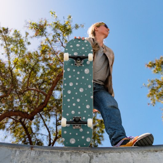 Parels Patroon op Transformatieve Teal Achtergrond Persoonlijk Skateboard (Buiten 1)