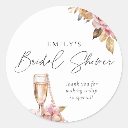 Parels Petals & Prosecco Bloemen Vrijgezellenfeest Ronde Sticker (Voorkant)