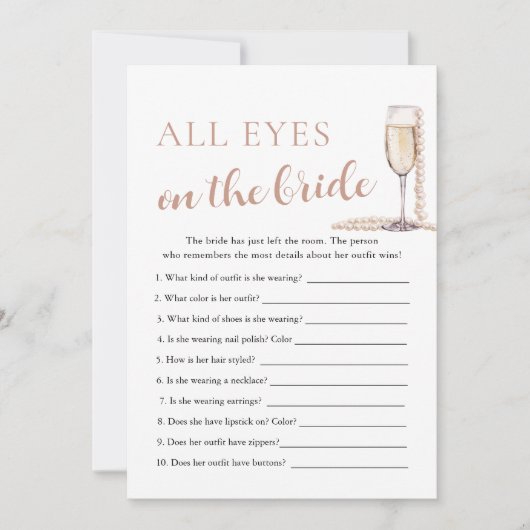 Parels & Prosecco Alle ogen op de bruid spel Kaart (Voorkant)