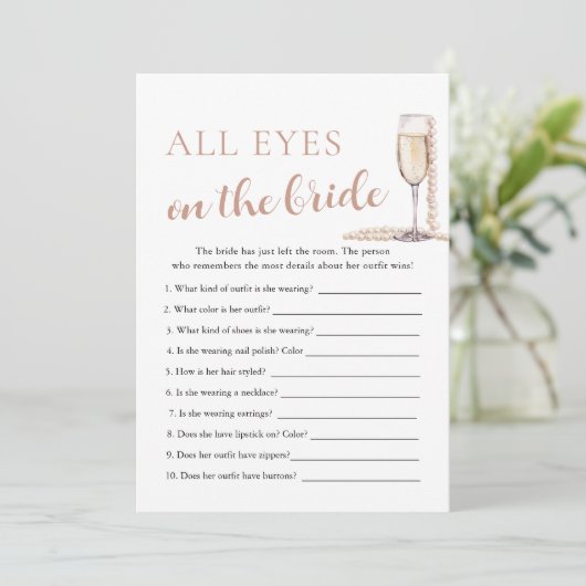 Parels & Prosecco Alle ogen op de bruid spel Kaart (Staand voorkant)