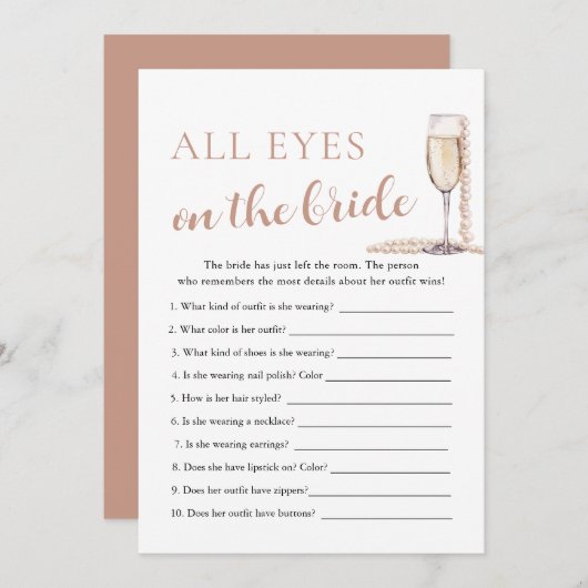 Parels & Prosecco Alle ogen op de bruid spel Kaart (Voorkant / Achterkant)