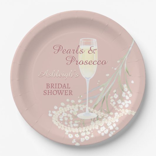 Parels & Prosecco Babys Breath Blush Vrijgezellenf Papieren Bordje (Voorkant)