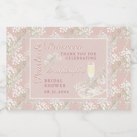 Parels & Prosecco Babys Breath Blush Vrijgezellenf Sparkling Wijnetiket (Enkel label)