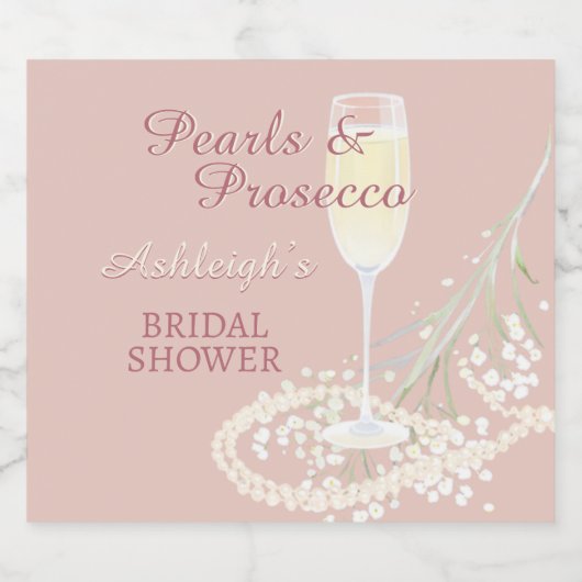 Parels & Prosecco Babys Breath Blush Vrijgezellenf Sparkling Wijnetiket (Enkel label)