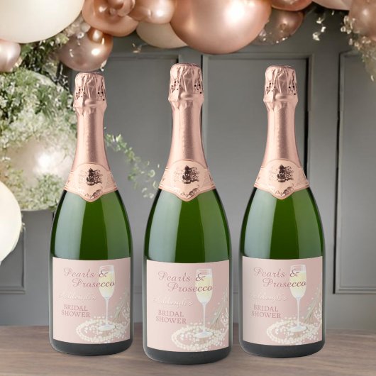 Parels & Prosecco Babys Breath Blush Vrijgezellenf Sparkling Wijnetiket