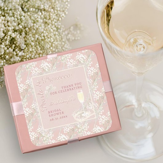 Parels & Prosecco Baby's Breath Bruidsfeest Favor Vierkante Sticker