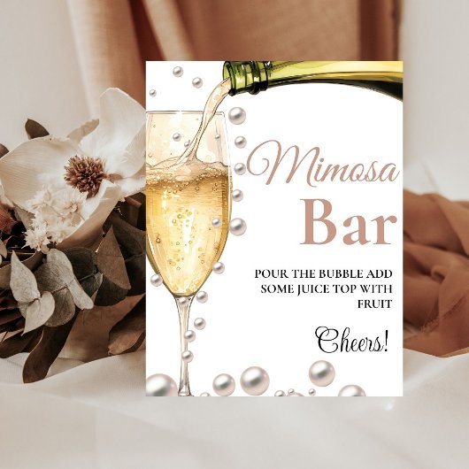 Parels & Prosecco Bachelorette Mimosa Bar Teken Reclamebord Met Voetstuk