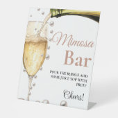 Parels & Prosecco Bachelorette Mimosa Bar Teken Reclamebord Met Voetstuk (Voorkant)