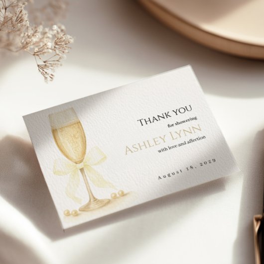 Parels & Prosecco Bedankt Card | Elegant neutraal