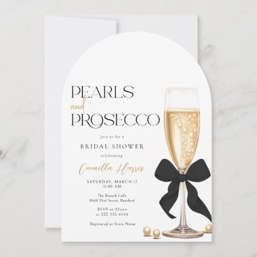 Parels & Prosecco Black Bow Vrijgezellenfeest Kaart (Voorkant)