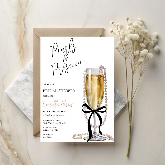 Parels & Prosecco Black Bow Vrijgezellenfeest Kaart