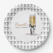 Parels & Prosecco Black Bow Vrijgezellenfeest Papieren Bordje (Voorkant)