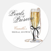 Parels & Prosecco Black Bow Vrijgezellenfeest Ronde Sticker (Voorkant)