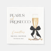 Parels & Prosecco Black Bow Vrijgezellenfeest Servet (Voorkant)