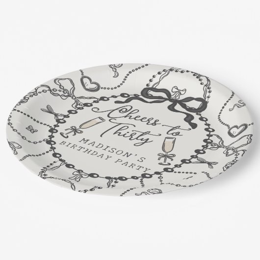 Parels & Prosecco Black Coquette Boog Verjaardag Papieren Bordje (Gekanteld)