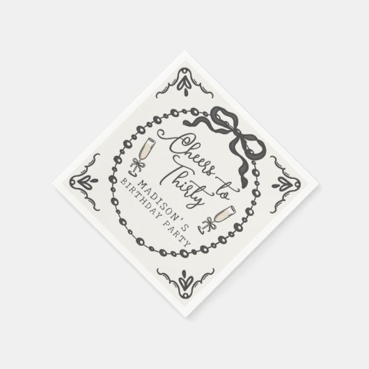 Parels & Prosecco Black Coquette Boog Verjaardag Servet (Hoek)
