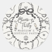 Parels Prosecco Black Coquette Bow Verjaardagsguns Ronde Sticker (Voorkant)