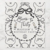 Parels Prosecco Black Coquette Bow Verjaardagsguns Wijn Etiket (Enkel label)