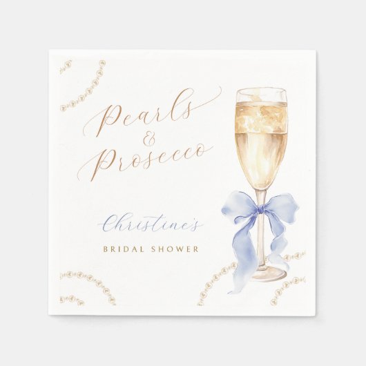 Parels & Prosecco Blue Vrijgezellenfeest servetten (Voorkant)