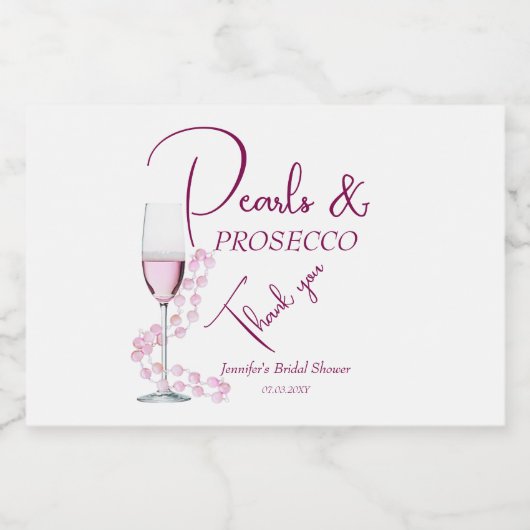 Parels & Prosecco Blush Roze Elegant Vrijgezellenf Sparkling Wijnetiket (Enkel label)