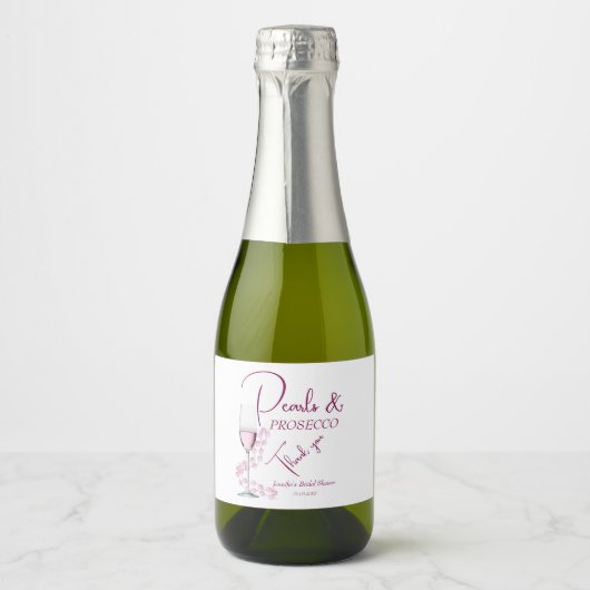 Parels & Prosecco Blush Roze Elegant Vrijgezellenf Sparkling Wijnetiket (Voorkant)