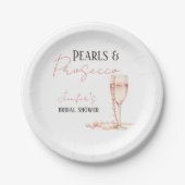Parels & Prosecco Blush Roze Vrijgezellenfeest Papieren Bordje (Voorkant)