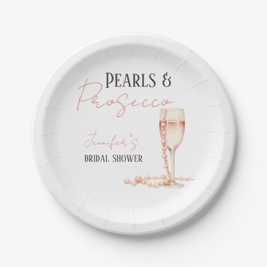 Parels & Prosecco Blush Roze Vrijgezellenfeest Papieren Bordje (Voorkant)