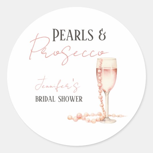 Parels & Prosecco Blush Roze Vrijgezellenfeest Ronde Sticker (Voorkant)