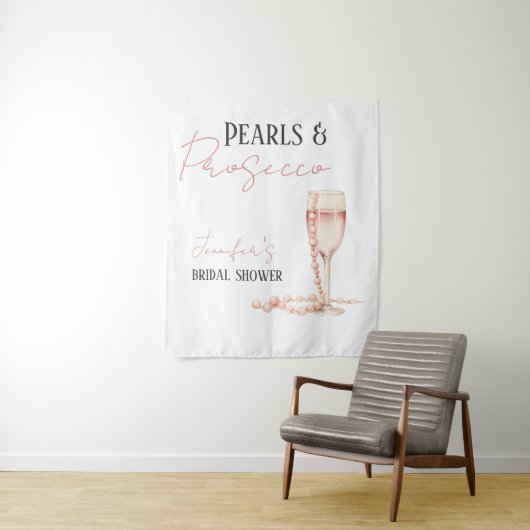 Parels & Prosecco Blush Roze Vrijgezellenfeest Wandkleed (In situ)