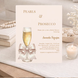 Parels Prosecco blush strikbridal shower uitnodigi