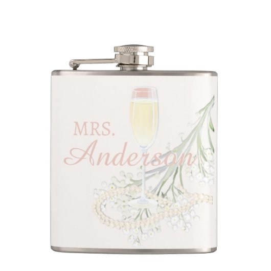 Parels & Prosecco Blush Vrijgezellenfeest bruidsca Heupfles (Voorkant)