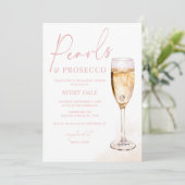 Parels & Prosecco Blush Waterverf Vrijgezellenfees Kaart (Staand voorkant)