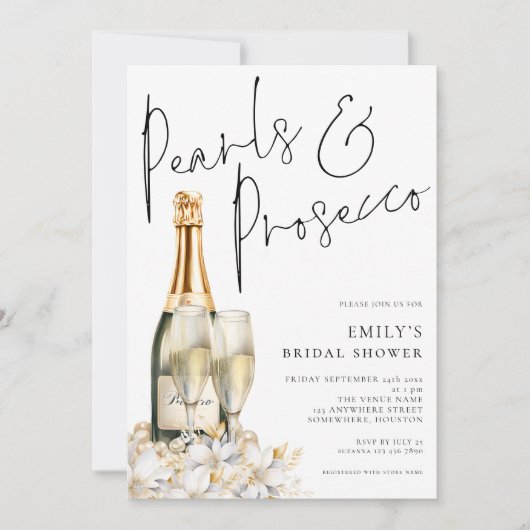 Parels Prosecco Bottle Florals Vrijgezellenfeest Kaart (Voorkant)